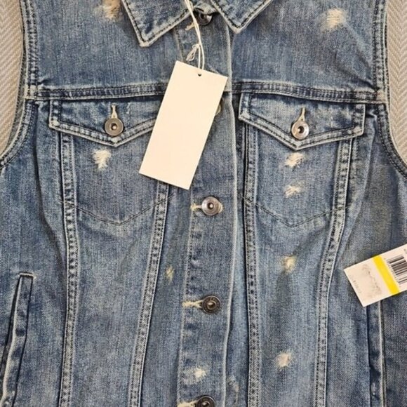 Turo by Vince Camuto Denim Vest Women's Medium Distressed Streetwear Y2K Blue - Picture 11 of 14